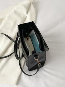 Argyle Quilted Double Handle Square Bag - Black - View 7