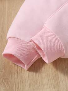 SHEIN Vintaside Kids Baby Solid Zip Up Hoodie & Joggers & Tank Top - Baby Pink - View 3