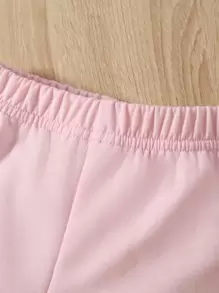 SHEIN Vintaside Kids Baby Solid Zip Up Hoodie & Joggers & Tank Top - Baby Pink - View 4