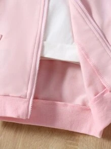 SHEIN Vintaside Kids Baby Solid Zip Up Hoodie & Joggers & Tank Top - Baby Pink - View 6
