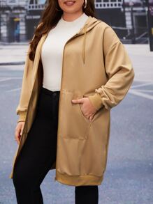 Mulvari Áo nỉ dáng rộng vai rớt, khóa kéo, dây rút - Màu Khaki - Xem 1