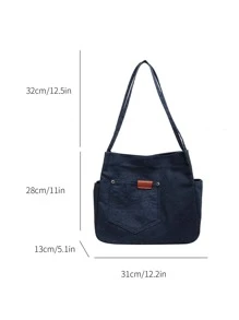 Bolso tote de hombro con decoración de parche de letras, bolso escolar para graduados, adolescentes, estudiantes de primer año, estudiantes de segundo año, junior y senior en la universidad, la universidad y la escuela secundaria, perfecto para actividades al aire libre, viajes y regreso a la escuela - Azul - Ver 3