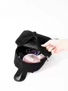 1 pieza Mochila infantil de pana de unicolor y linda, adecuada para niñas, estudiantes de primaria, escuela, viajes y vacaciones, regalo para fiestas - Negro - Ver 3
