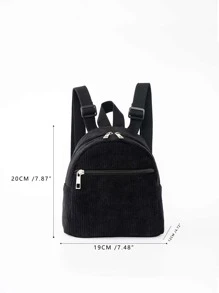 1 pieza Mochila infantil de pana de unicolor y linda, adecuada para niñas, estudiantes de primaria, escuela, viajes y vacaciones, regalo para fiestas - Negro - Ver 2