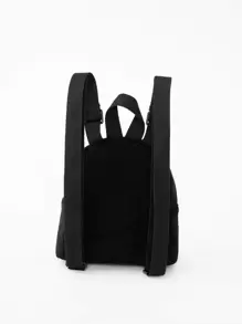 1 pieza Mochila infantil de pana de unicolor y linda, adecuada para niñas, estudiantes de primaria, escuela, viajes y vacaciones, regalo para fiestas - Negro - Ver 7