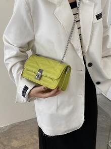 扭鎖衍縫翻蓋鏈條方包 - 綠色 - 查看 3