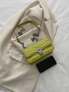 扭鎖衍縫翻蓋鏈條方包 - 綠色 - 查看 5