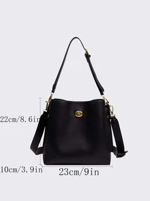 Litchi Embossed Twist Lock Shoulder Bag - Black - View 4