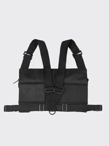 Bolsa de pecho multifuncional clásica, personalizada, estilo hip-hop, táctica y funcional con múltiples bolsillos, correa ajustable para el hombro, tipo chaleco casual, adecuada para actividades al aire libre como escalada, senderismo y ciclismo. - Negro - Ver 7