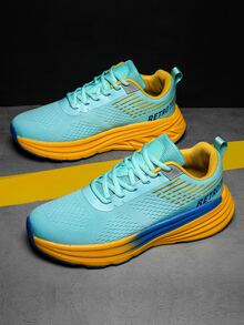 Men Letter Graphic Lace-up Front Running Shoes - Blue - View 4