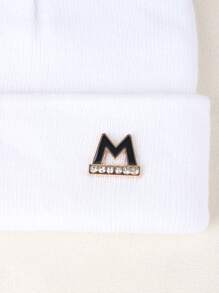 Gorro cuff con diamante de imitación & con diseño de letra - Blanco - Ver 4