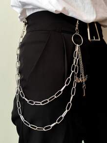 1pc Women Heart & Wing Charm Pants Chain Street Harness Halloween - Silver - View 1