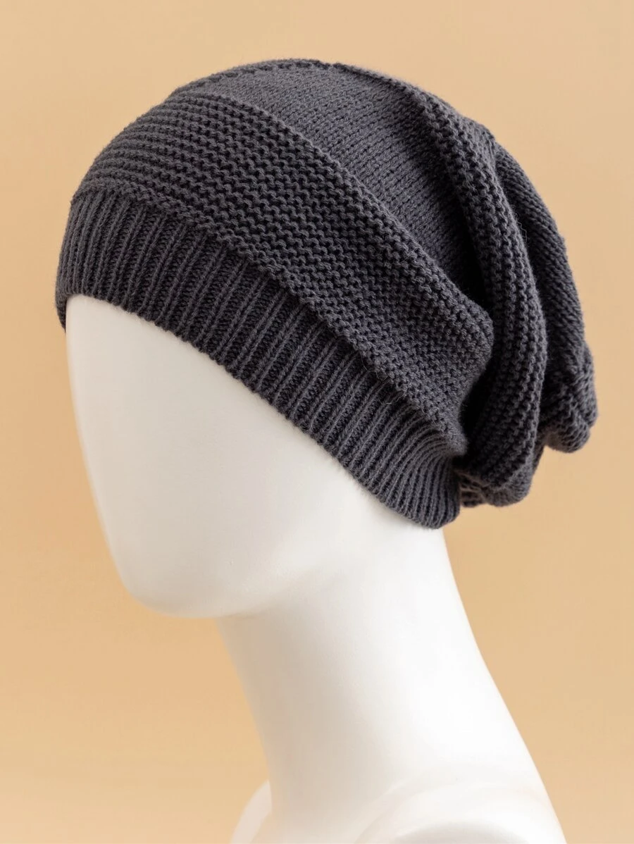 JZML Men Solid Slouchy Beanie Casual Fall Outfit - Dark Grey - View 1