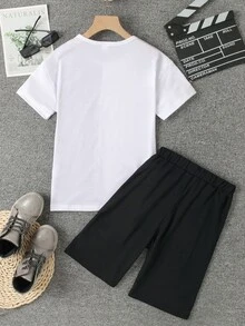 Boys Two Tone Letter Graphic Tee & Shorts - Black and White - View 2
