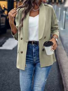 Chiquease 青果領雙排釦翻蓋細節西裝外套 - 綠色 - 查看 4