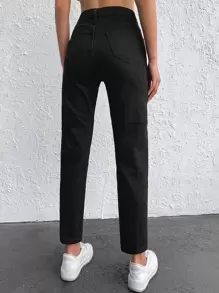 Cloudara High Waist Zipper Fly Tapered Jeans - Black - View 2