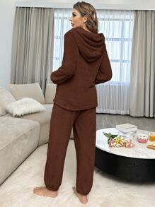 Bộ đồ giản dị Nữ Túi màu trơn Giải trí - Màu nâu Sô-cô-la - Xem 2