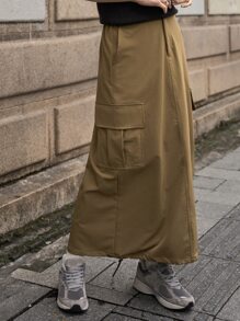SHEIN Flap Pocket Side Cargo Skirt - Khaki - View 4