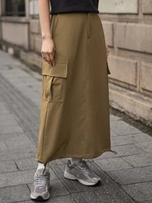 SHEIN Flap Pocket Side Cargo Skirt - Khaki - View 6