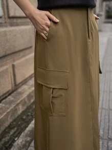 SHEIN Flap Pocket Side Cargo Skirt - Khaki - View 7