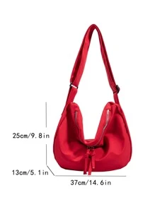 Minimalist Large Capacity Hobo Bag - Red - View 3