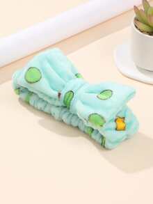 1pc Polka Dot Pattern Bow Decor Fuzzy Bath Headband, Polyester Soft Wristlet For Bathroom - Green - View 3