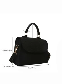 Mini Snakeskin Embossed Flap Square Bag - Black - View 4