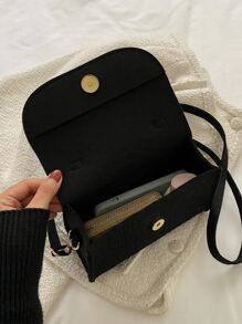 Mini Snakeskin Embossed Flap Square Bag - Black - View 5