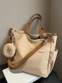 Bolso de compras portátil con diseño de letra y monedero ideal para trabajadores de oficina, maestros, adolescentes, mujeres y estudiantes universitarias en el Día del Maestro, en exteriores, durante viajes, salidas, trabajo, negocios y viajes diarios, perfecto para la Escuela, la Universidad y las mujeres que necesitan una bolsa grande con monedero para la Oficina, Primaria, Secundaria, Preparatoria, trabajo, negocios y compras durante las vacaciones. - Caqui - Ver 1