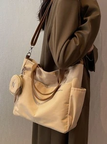 Bolso de compras portátil con diseño de letra y monedero ideal para trabajadores de oficina, maestros, adolescentes, mujeres y estudiantes universitarias en el Día del Maestro, en exteriores, durante viajes, salidas, trabajo, negocios y viajes diarios, perfecto para la Escuela, la Universidad y las mujeres que necesitan una bolsa grande con monedero para la Oficina, Primaria, Secundaria, Preparatoria, trabajo, negocios y compras durante las vacaciones. - Caqui - Ver 2