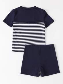 Boys Striped Beach Swimsuit - Blue and White - View 2