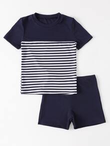 Boys Striped Beach Swimsuit - Blue and White - View 3