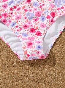 Tween Girl 3 件装花卉印花裹身比基尼套装 带沙滩裙 夏季海滩 - 彩色 - 查看 4