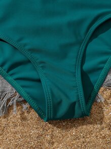 Tween Girl Tropical Print Bikini Set With Cover Up Summer Beach - Multicolor - View 4