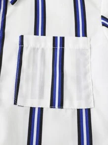 Toddler Boys Striped Print Pocket Patched Shirt - White - View 4