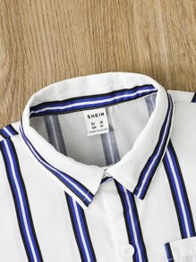 Toddler Boys Striped Print Pocket Patched Shirt - White - View 7