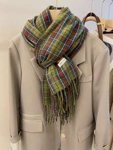 Plaid Pattern Fringe Trim Scarf - Multicolor - View 1