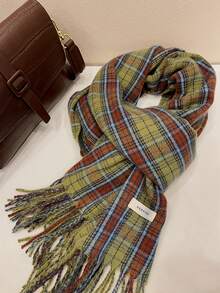 Plaid Pattern Fringe Trim Scarf - Multicolor - View 3