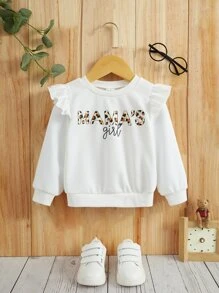SHEIN Baby Letter & Leopard Print Ruffle Trim Sweatshirt - White - View 1
