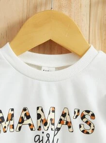 SHEIN Baby Letter & Leopard Print Ruffle Trim Sweatshirt - White - View 4