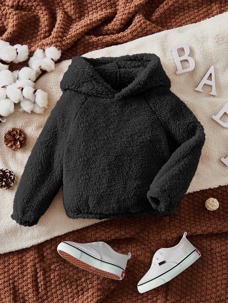 SHEIN Baby Boy 3D Ear Raglan Sleeve Flannel Sweatshirt - Black - View 1