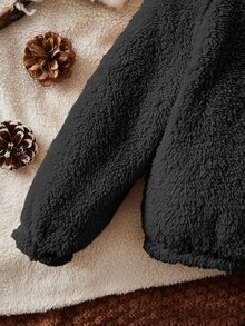 SHEIN Baby Boy 3D Ear Raglan Sleeve Flannel Sweatshirt - Black - View 3