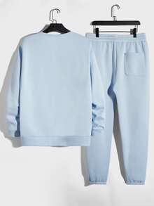 Manfinity Men Letter Graphic Pullover & Joggers - Baby Blue - View 2