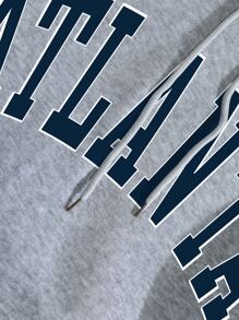 INAWLY Letter Graphic Kangaroo Pocket Drawstring Thermal Hoodie