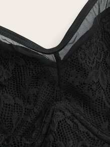 Sujetador de tirantes con encaje en contraste - Negro - Ver 4