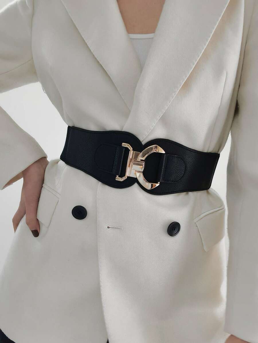對稱扣鬆緊腰帶 - 黑色 - 查看 1