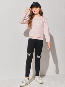 Girls Butterfly Print Leggings - Black - View 3