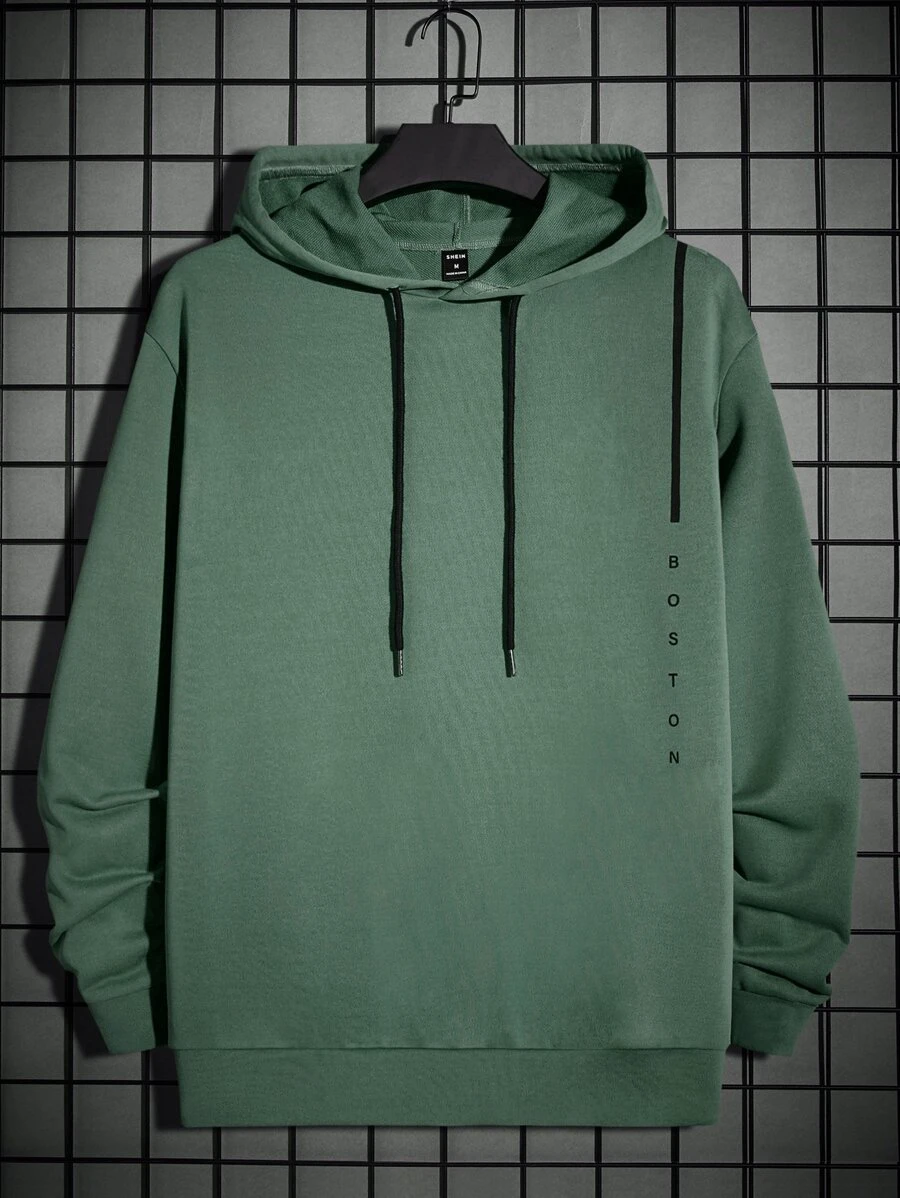Manfinity RebelGame Men Plus Letter Graphic Drawstring Hoodie - Mint Green - View 1