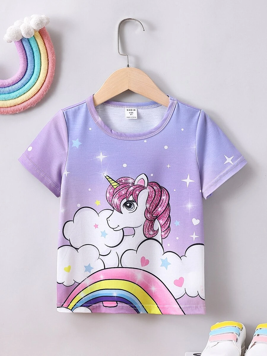 Toddler Girls Unicorn Print Tee - Purple - View 1