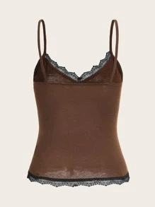 Áo khoác và áo lót dành cho xe tăng nữ Tương phản ren Hoa Tim Giải trí - Cà phê nâu - Xem 2